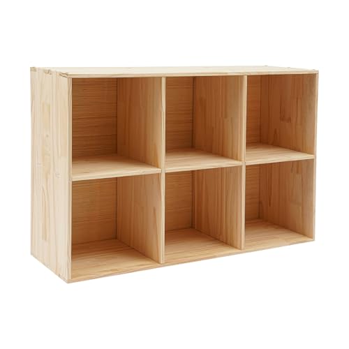 6 Cube Storage Organizer - Solid Wood Bookshelf - Cube Shelf - Vertical or Horizontal Bookcase - Open Book Shelf - Easy Assembly for Bedroom, Living Room, Office - size: 6-Cube