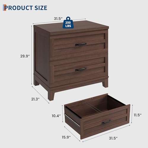 Garvee 2 Drawer Farmhouse Lateral File Cabinet for Home Office, Deep Filing Drawers Fit Legal Letter & A4 Hanging Files, Wide Storage Cabinet with Heavy-Duty Frame & Spacious Top, Retro Brown