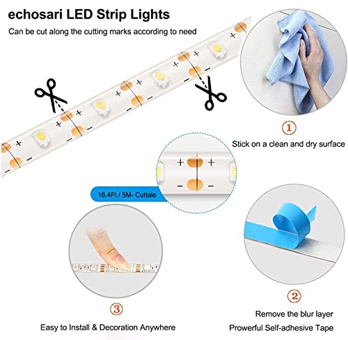 echosari Strip Lights Battery Operated 16.5Ft with Timer for Cupboard - color: Warm White, size: 16.5Ft