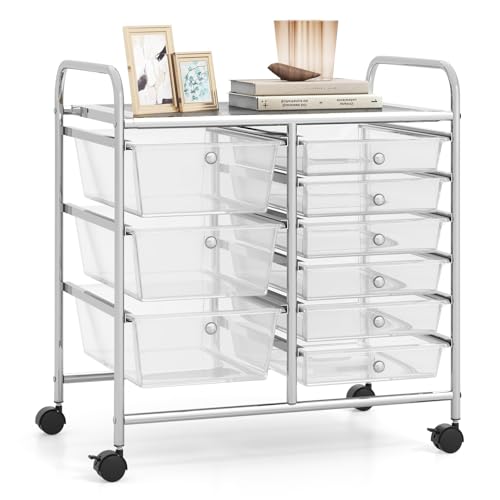 RELAX4LIFE 9 Drawer Rolling Storage Cart - Mobile Drawer Carts for Craft Art Supply Paper Salon, Utility Cart on Wheels for Classroom Teacher School Office, Rolling Cart with Drawers (Clear) - color: Clear, style: 9 Drawers