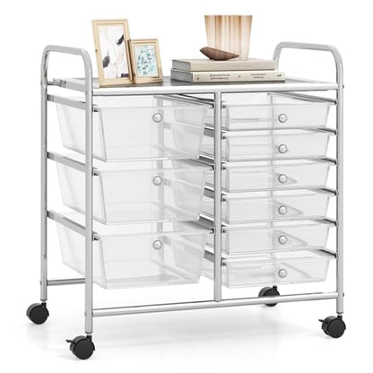 RELAX4LIFE 9 Drawer Rolling Storage Cart - Mobile Drawer Carts for Craft Art Supply Paper Salon, Utility Cart on Wheels for Classroom Teacher School Office, Rolling Cart with Drawers (Clear) - color: Clear, style: 9 Drawers