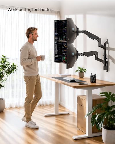 Dual Wall Mount Monitor Arm for 17-49" Ultrawide Screens | Heavy Duty Wall Mount Stand Holds up to 44 LBS - size: Dual