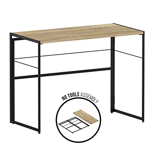 Furinno Riau No Tool/No Assembly/Folding Metal Frame Computer Desk, Sonoma Oak/Black - color: Sonoma Oak/Black, size: 39 inches
