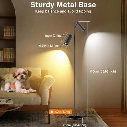 SIBRILLE Spotlight Floor Lamp, Tall LED Standing Lamp with Remote/Touch Control, 2700K-6500K, 350°Rotating Head Standing Lamp, Reading Floor Lamp for Living Room, Bedroom, Office & Wall Art, Dual Head - style: Dual-Tube