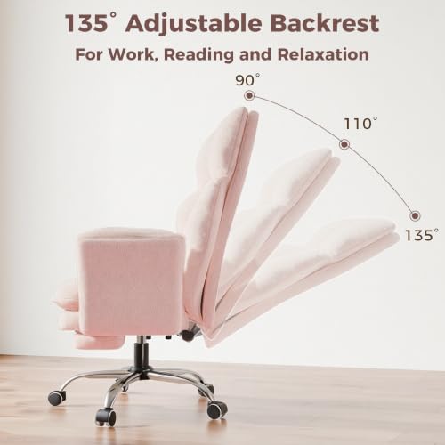 Big and Tall Office Chair, Flip Armrests for Pets & Cross Legged Sitting | Executive Ergonomic Computer Gaming Chair with Foot Rest, Teddy Fleece Wide Seat Reclining Desk Chair, Pink - color: Pink
