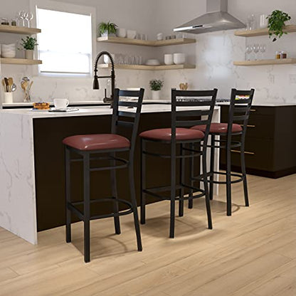 Flash Furniture Hercules Metal Ladder Back Restaurant Barstool, Burgundy - color: Burgundy Vinyl Seat/Black Metal Frame, size: Set of 1