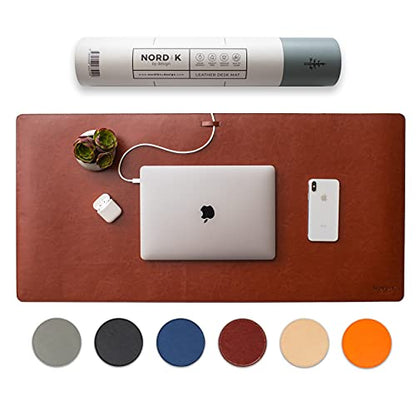 Nordik Leather Desk Mat - Whiskey Brown - Large Leather Desk Pad (35x17 in) | Premium Vegan Leather Desk Pad with Cable Organizer, Giftable, Extended Waterproof Mouse Mat, Non-Slip Desk Pad Protector - color: Desert Blush