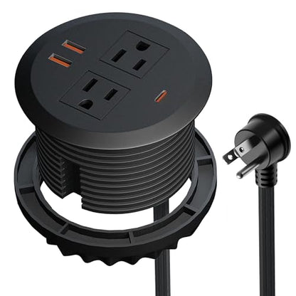 3-inch Desktop Power Grommet,GaN 65W PD USB-C,6.3ft Cord,Black - size: Black,6.26 ft
