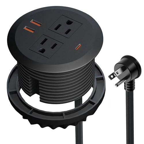 3-inch Desktop Power Grommet,GaN 65W PD USB-C,6.3ft Cord,Black - size: Black,6.26 ft