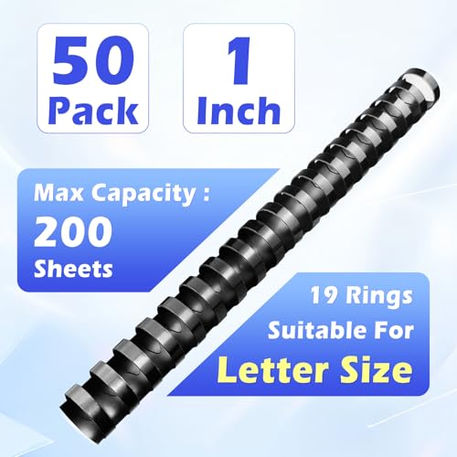 TOTiyea 50 Pack19 Ring Plastic Binding Combs, 1 Inch Diameter,200 Sheet Capacity, Letter Size, Black Comb Binding Spines | Binding combs,Black,8.5"x11",For educators custom teaching References,classroom organization,work supplies - size: 1", style: 50 Pac