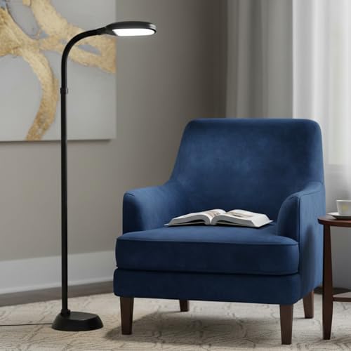 Lavish Home Adjustable LED Floor Lamp with Bendable Neck - Full Spectrum Natural Sunlight LED Lamp for Bedroom and Living Room - Reading, Craft, and Esthetician Light (Black)