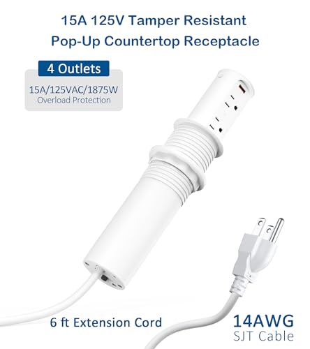 Jgstkcity Pop up Countertop Outlet,2.5in Hole Desk Grommet,White - color: White