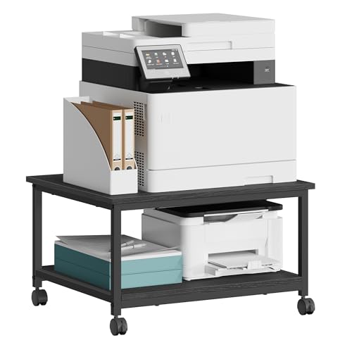 VASAGLE 2-Tier Printer Stand with Locking Wheels, Under Desk Printer Table - color: Ebony Black, size: 2 Tiers/Large