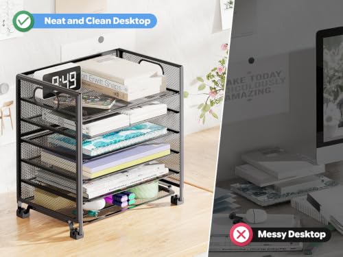 Simple Trending 6-Tier Paper Tray Organizer, File Organizer for Desk, Black - size: 13" x 8.8" x 14.6"