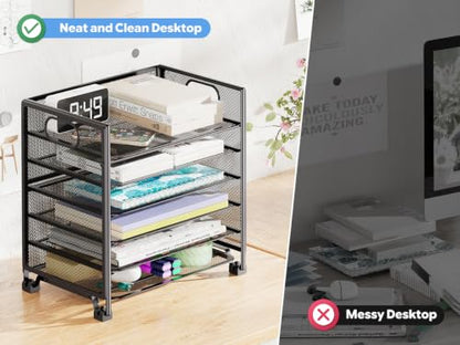 Simple Trending 5-Tier Paper Tray Organizer, File Organizer for Desk, Black - size: 13" x 9" x 13"