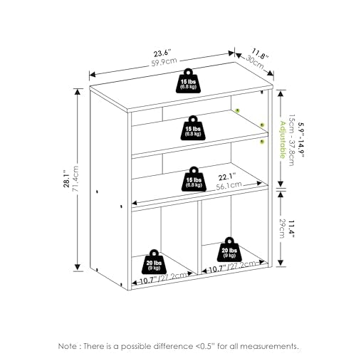 Furinno Pasir 3 Tier Display Bookcase, White - color: White, size: 3-Tier Wide