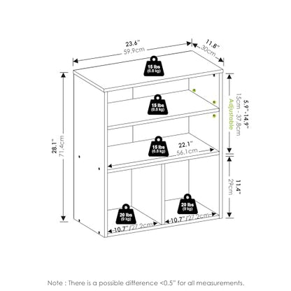 Furinno Pasir 3 Tier Display Bookcase, White - color: White, size: 3-Tier Wide