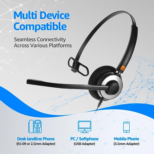 IPD IPH-160 Phone Headset with Noise Cancelling Microphone for Office and Call Center- Comapatible with Polycom VVX, Aastra,Avaya Digital, Nortel,Samsung,Mitel landline Phones. - color: 160-BL-FOAM