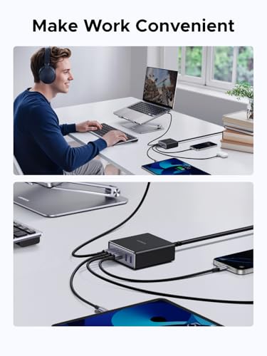 UGREEN 100W USB C Charging Station, 6-Port GaN Desktop Charger with 4 USB-C & 2 USB-A, Smart Power Distribution for MacBook Pro/Air, Dell XPS, iPad, iPhone 17/16/15, Galaxy S25/S24, Pixel 10/9