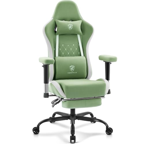 Gaming Chair,Computer Office Chair with Footrest,Massage,Green | Breathable Fabric,Gel Pad,Ergonomic,Spring Cushion,High Back,2D Adjustable Arms,Reclining,Lumbar Support,Headrest,Gamer Chair - color: Green