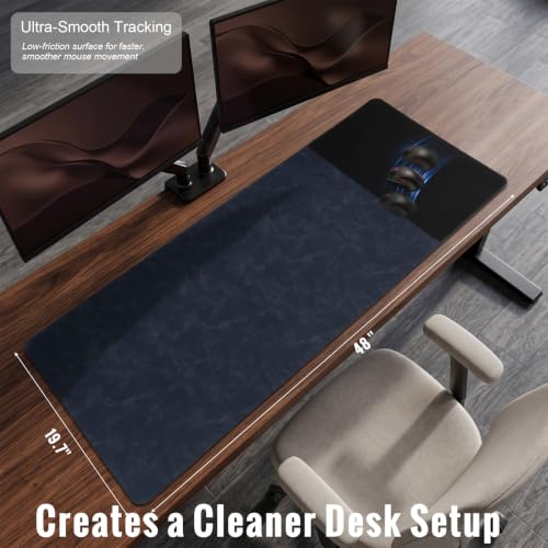 HAUTOCO Cork Desk Mat 48''x19.7'', Distressed PU Leather & Cloth Desk Pad - color: Royal Blue, size: 48" x 19.7"