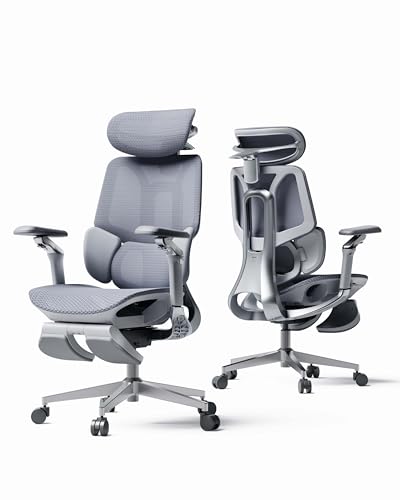 Hbada E3 Pro 2026 Edition Ergonomic Office Chair, Mesh Desk Chair with 3-Zone Floating Lumbar Support, Upgraded 4D Headrest, 720° Armrests, Grey with Footrest - color: Grey