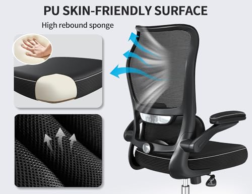 TRALT Office Chair Ergonomic Desk Chair - Gaming Chair with Lumbar Support | 330 LBS Home Office Desk Chairs , Reading Chair with Flip-up Armrests, Comfortable Computer Chairs (1, Black) - color: Ink Black