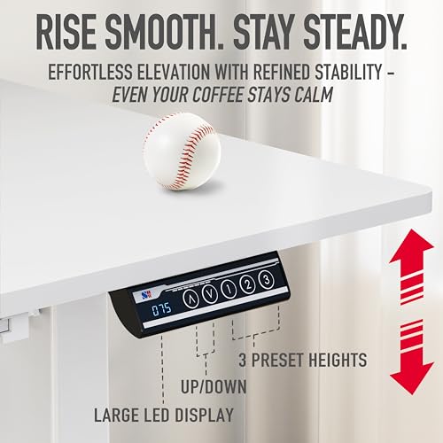 SHW Mobile Electric Height Adjustable Standing Desk w/Drawer, White | 40" Wide Top | w/ Memory Presets and Cable Management | Drawer with adjustable compartments | Hanging Hooks - color: White
