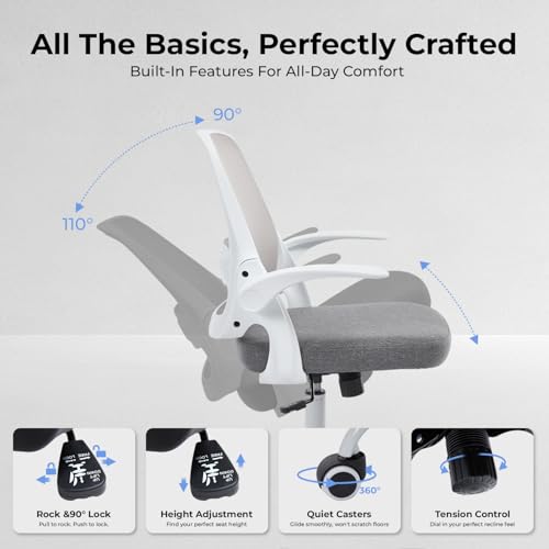 amseatec Mesh Office Chair, Ergonomic Home Office Chair with Flip-Up Arms - color: Grey, size: Oversized