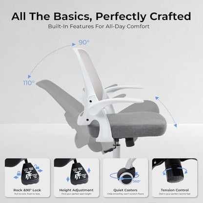 amseatec Mesh Office Chair, Ergonomic Home Office Chair with Flip-Up Arms - color: Grey, size: Oversized