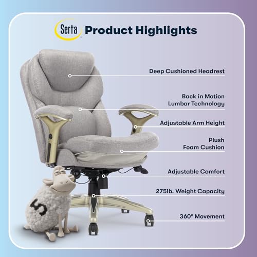 Serta Ergonomic Executive Office Chair Motion Technology Adjustable Mid Back Design with Lumbar Support, Light Gray Fabric - color: Light Gray Fabric