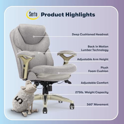 Serta Ergonomic Executive Office Chair Motion Technology Adjustable Mid Back Design with Lumbar Support, Light Gray Fabric - color: Light Gray Fabric