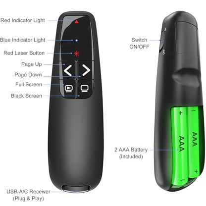 (4 Units) Presentation Clicker & Case, Wireless Presenter Remote | 2‑in‑1 USB/Type C Receiver, Google Slide Advancer & Red Laser, Computer PowerPoint PPT Clicker for Mac/Windows Laptop - style: 4 Units with Case