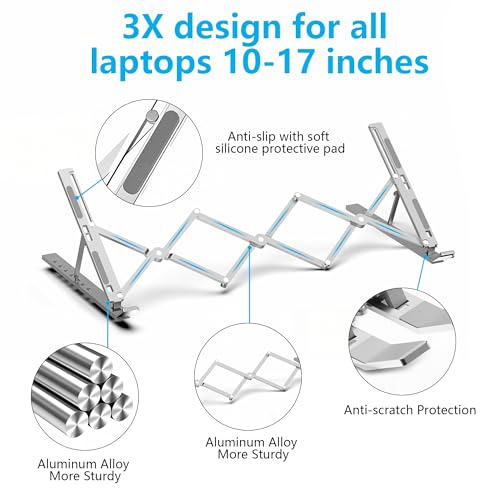 Laptop Stand for Desk, Adjustable Laptop Riser, Silver | Foldable Laptop Stands Travel for 10-17” Laptops, MacBook, Notebook - color: Silver