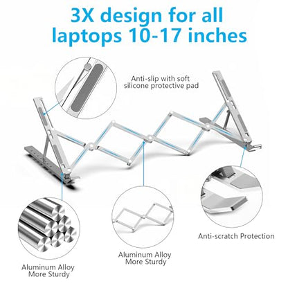 Laptop Stand for Desk, Adjustable Laptop Riser, Silver | Foldable Laptop Stands Travel for 10-17” Laptops, MacBook, Notebook - color: Silver