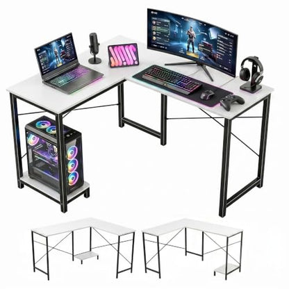 L Shaped Desk Computer Desk, 50inch White Gaming Desk with CPU Stand - color: Classic White