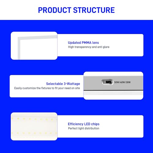 hykolity 2x2 LED Flat Panel Light,Back-Lit Dimmable,Drop Ceiling,6 Pack | 30/40/50W Selectable 0-10V Dimmable 5000K Recessed Light for Office Classroom Hospital Garage Retail Replaces 2-Lamp Fixture - size: 2X2FT