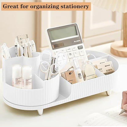 Rotating Vanity Organizer with Brush Holder, Large Spinning Makeup Skincare & Cosmetic Organizer, Countertop Perfume & Lotions Display Case (White) - color: Pure White
