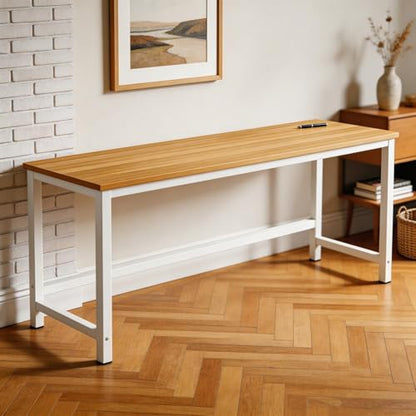 LAKIQ Rectangular Home Office Computer Desk, Manufactured Wood Top Narrow Writing Desk, Small Narrow Computer Table Workstation with Crossbeam, Without Chairs (White-Gray, 78.7" L x 31.5" W x 29" H) - color: White-gray, size: 78.7"L x 31.5"W x 29"H