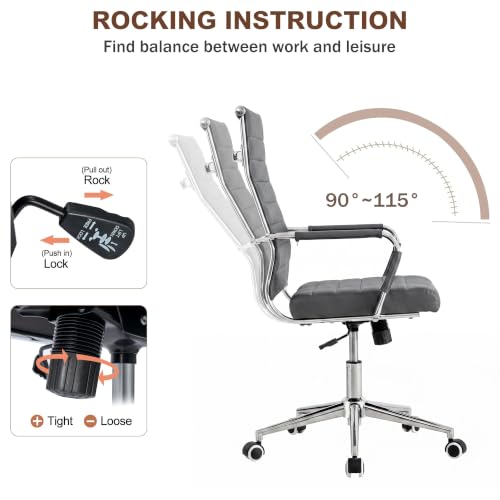 Okeysen Ergonomic Office Desk Chair, Modern PU Leather Conference Room Table Chairs Ribbed, High Back Executive Swivel Rolling Chair for Home, Office (Grey-Ribbed) - color: Grey-ribbed