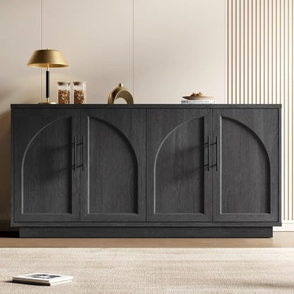 Fatmok Buffet Cabinet with Storage, 59'' Modern Arched Sideboard Cabinet w/Adjustable Shelves, Wood Media TV Console Table Credenza for Living Room Hallway Entryway, Black Grey - color: A-black Grey