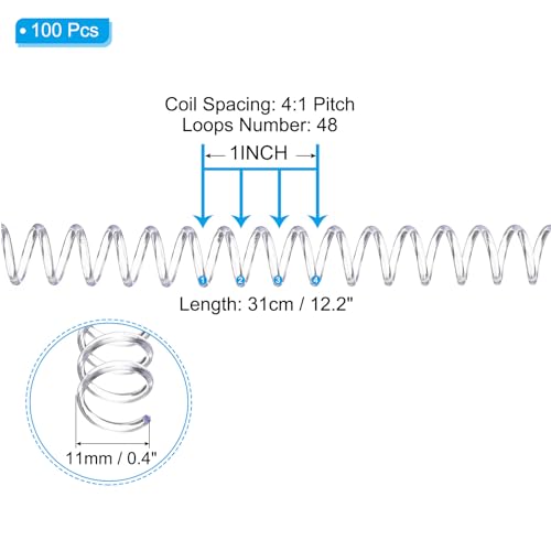 PATIKIL 11mm(7/16") Plastic Spiral Binding Coils, 100 Pcs Binding Spirals 80 Sheet Capacity 4:1 Pitch Binding Spirals for Binding Paper Sheets, Transparent - color: Transparent, size: 11mm(7/16")