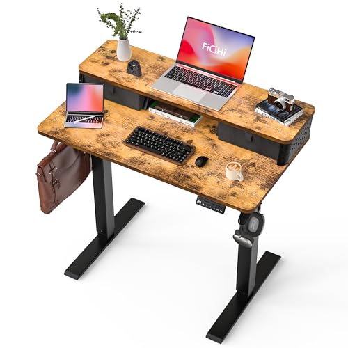 FiCiHi 35x20 Inch Electric Standing Desk, 2 Drawers, Adjustable Height Desk - color: Rustic Brown, size: 35"x20" (Standard)