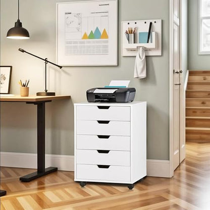 Nouva 5-Drawer File Cabinet Chest - Vertical Mobile Filing Cabinet w/Wheels,Under Beside Desk Chest Storage Printer Stand for Home Office,White - color: White