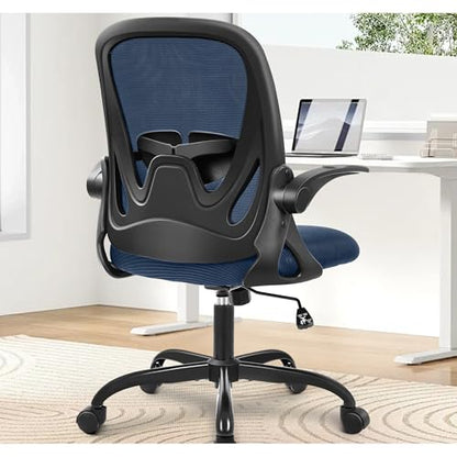 Office Chair Ergonomic Desk Chair with Flip up Armrests Swivel Breathable Desk Mesh Computer Chair with Adjustable Lumbar Support and Height for Conference Room (Navy) - color: Navy