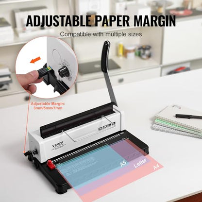 VEVOR Coil Spiral Binding Machine, Manual Book Maker 34-Holes Binding 120 Sheets, Punch Binder Adjustable 3/16" - 9/16" Coil Binding Spines, for Letter Size, A4, A5 - style: Wire Binding