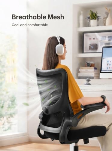 Marsail Ergonomic Office Chair with Adjustable Lumbar Support, 3-Way PU Armrests & Breathable Mesh for Home Office and Gaming - color: Dark Black