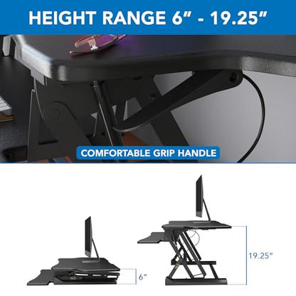 Mount-It! Standing Desk Converter 48" Wide Sit Stand Extra Large Desk Riser | Tabletop for 2 Monitors, Keyboard Tray & Device Slot, Height Adjustable from 6"–19.25" with Dual Gas Spring Handles, Black