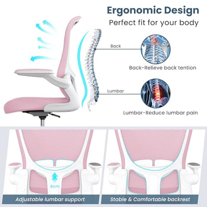 Drafting Chair, Tall Office Chair with Flip-up Armrests Executive Ergonomic Computer Standing Desk Chair, Office Drafting Chair with Lumbar Support and Adjustable Footrest Ring - color: Pink&white
