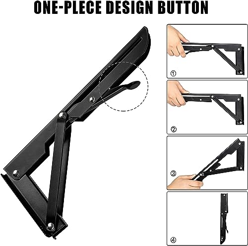 Folding Shelf Brackets 10 inch 8 Pcs - DIY Wall Mounted Shelf Bracket for Garage Workstation, Stuff Supports, Plant Stand - Heavy Duty Metal Collapsible Floating Shelf Bracket Black - size: 10 Inch- 8 Packs